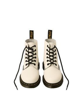 Dr. Martens 101 White Smooth Leather Ankle Boots Yellow Stitching Women's US 6